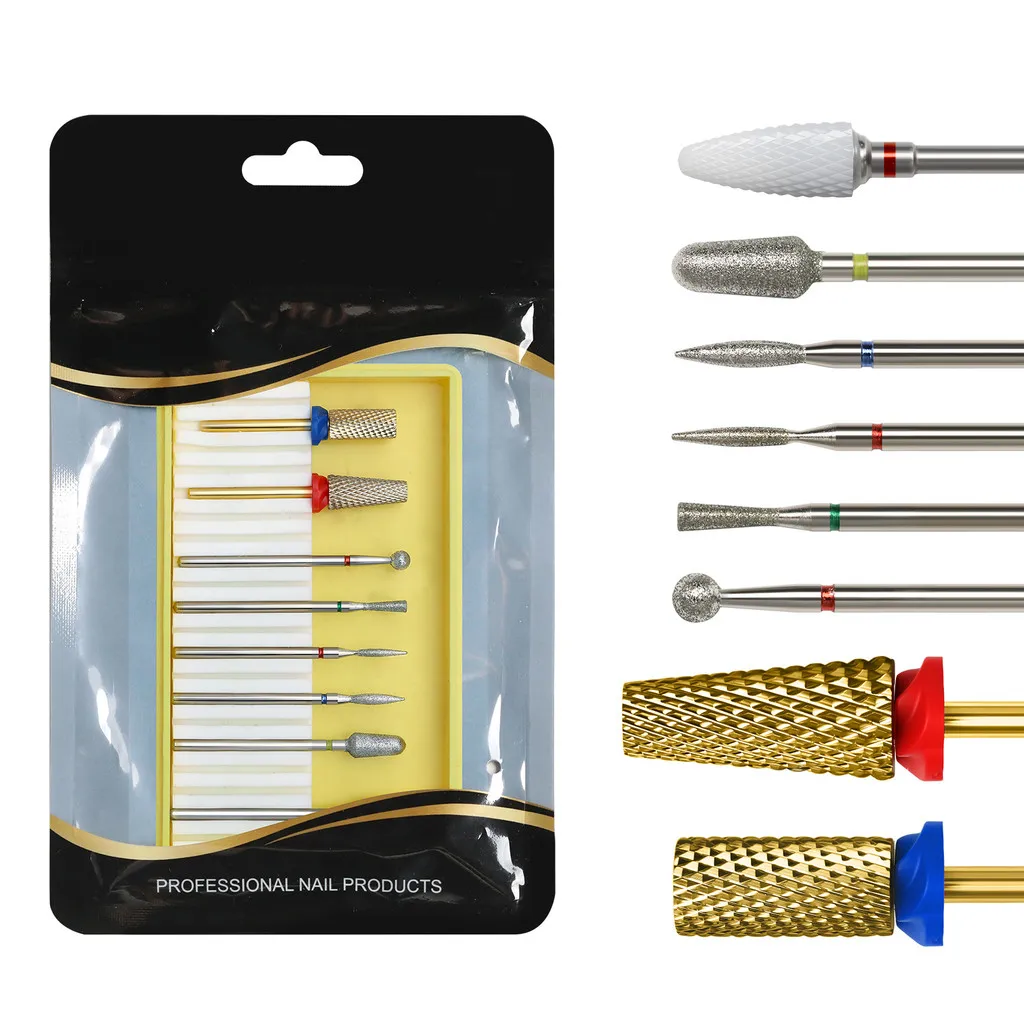 Kit di punte per trapano per unghie in lega di acciaio al tungsteno per rimuovere la cuticola Strumento per testa di molatura per nail art Strumento per lucidare le unghie in ceramica