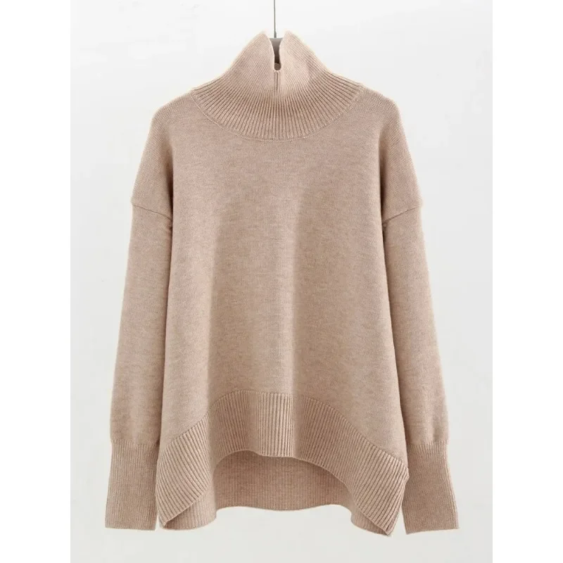 Pull à col roulé marron femmes pulls automne surdimensionné beurre jaune chandails épais col roulé tricot Baggy pull pour dames