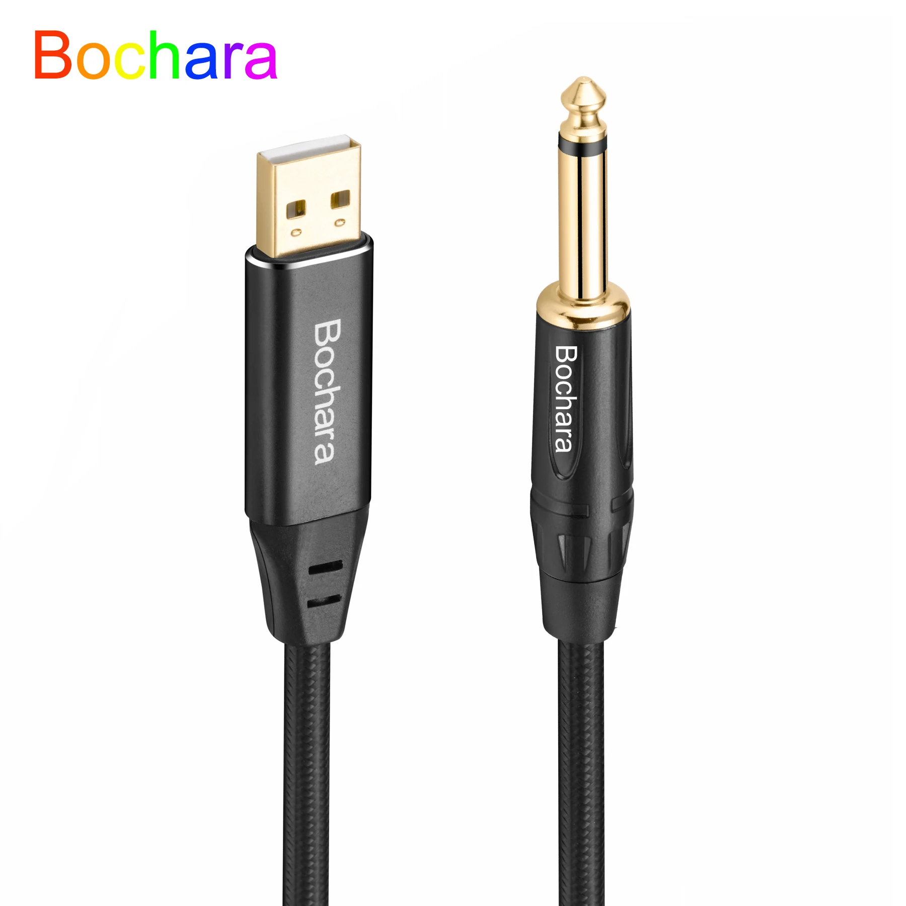 Bochara Braided Guitar Recording USB to 6.35mm TS Cable Dual Shielded Studio Input Audio Connector Cords