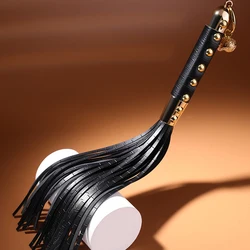 High Quality PU Leather Horsewhip,42CM Deluxe Riding Crop Paddle，Golden Decoration Punk HorseWhip