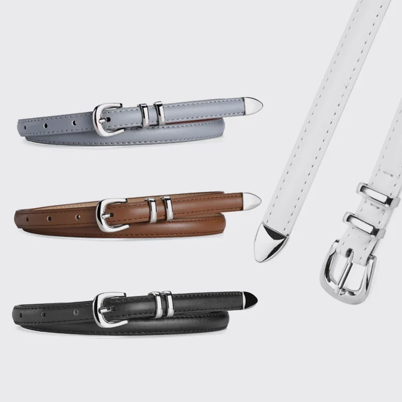 

New Three-piece Silver Buckle Women's Thin Belt, High-end Sense Versatile Simple Youth Decorative Belt Women