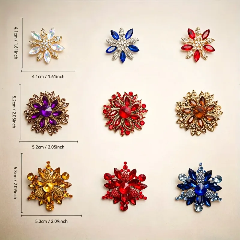 Set of 9 Vintage-Style Snowflake Brooches Luxury Decoration Alloy Material Metal Back Buckle for Xmas Party Banquet Badges Pins