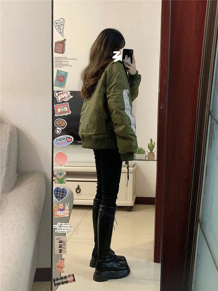 American Fashion Brand Baseball Jacket Cotton Bomber Coat Women's Winter Color Contrast Splicing Design Loose Clothes