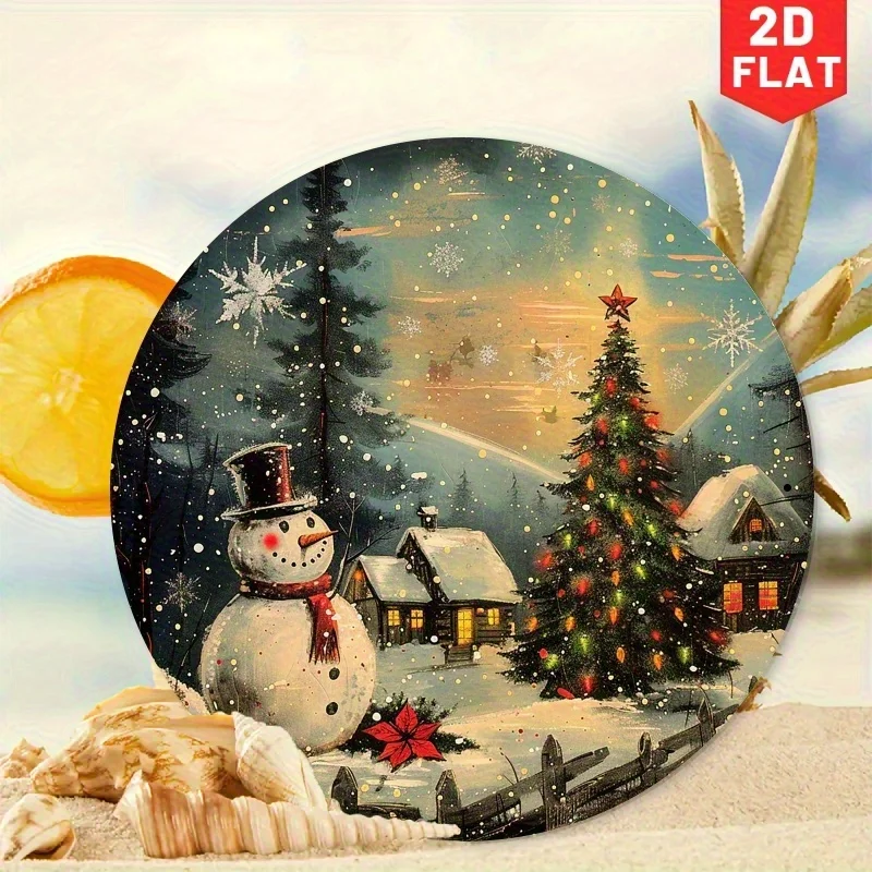 1 قطعة 7.87x7.87 بوصة الألومنيوم 2D شقة ، ثلج الشتاء العجائب شجرة عيد الميلاد الحديد علامة معدنية ، 7.87 بوصة جولة الرجعية جدار ديكور ،
