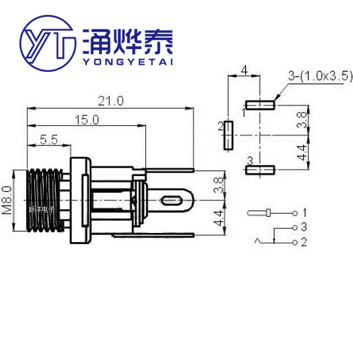 YYT 10PCS DC025M DC-025M DC socket with threaded power socket DC-025 socket 5.5-2.1MM/2.5MM