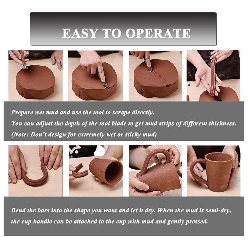 3Pcs Sculpture Scraper Pottery Carving Tool Pottery Cup Handle Shape Tool Clay Extruder Tool Mug Handle Clay Cutter Easy Install