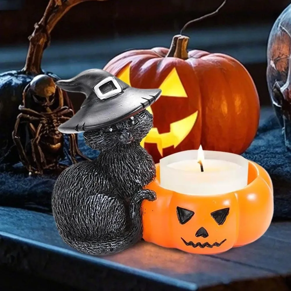 

Cute Cartoon Halloween Candle Holder Resin Decorative Pumpkin Candelabra Vintage Ghost Candlestick Party Supplies