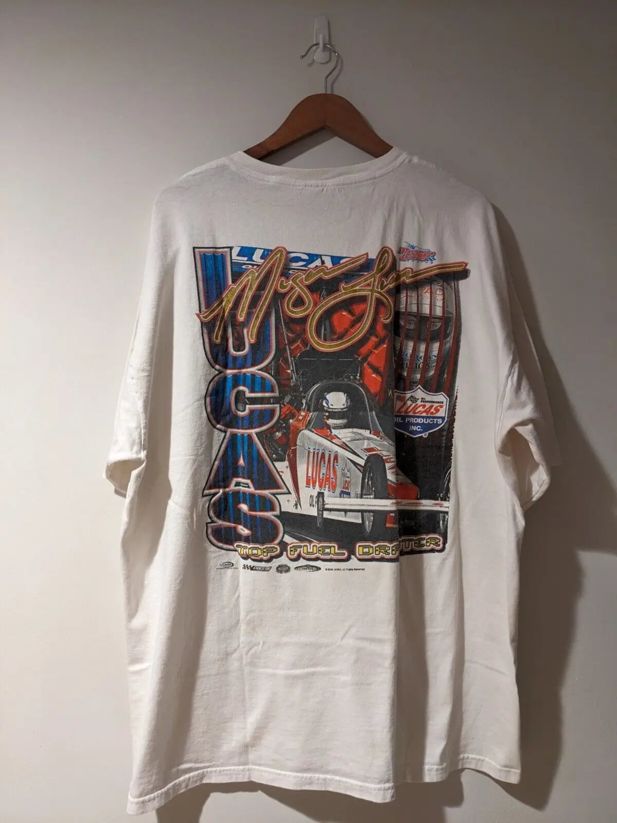 

Винтажная Футболка Lucas с масляным топом и топливом, гоночная белая футболка XX-Large