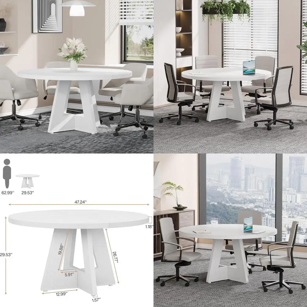 

Tribesigns 47-Inch Round Conference Table for 4-6 People, Wooden Meeting Room Table with Thicken Tabletop and Wood Base, Modern