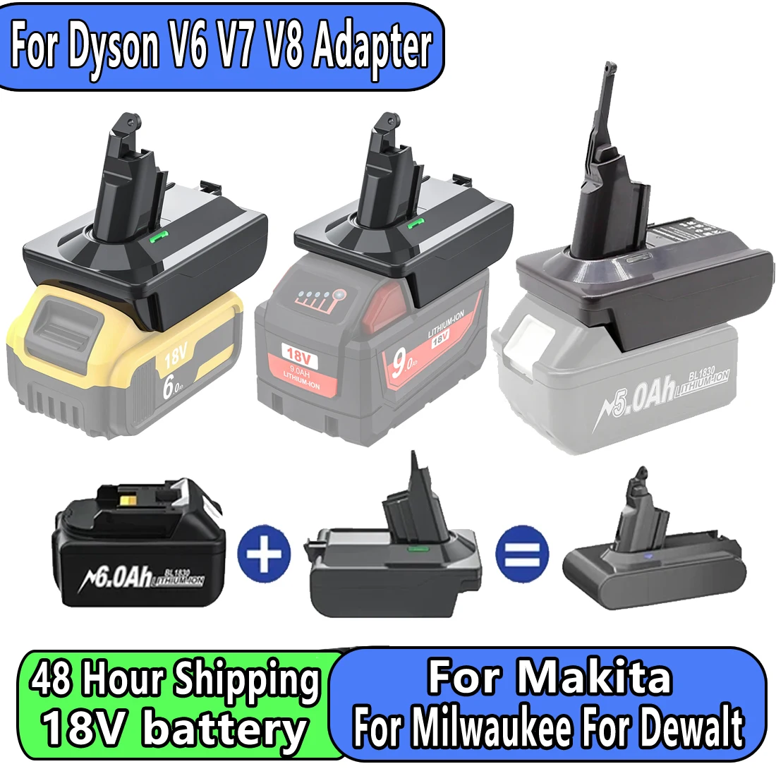 ตัวแปลงแบตเตอรี่ลิเธียม18V สำหรับ Dyson V6 V7 V8ซีรีส์สำหรับ makita/dewalt/milwaukee Converter เครื่องดูดฝุ่นทำความสะอาด ToolDC58 SV11 SV10