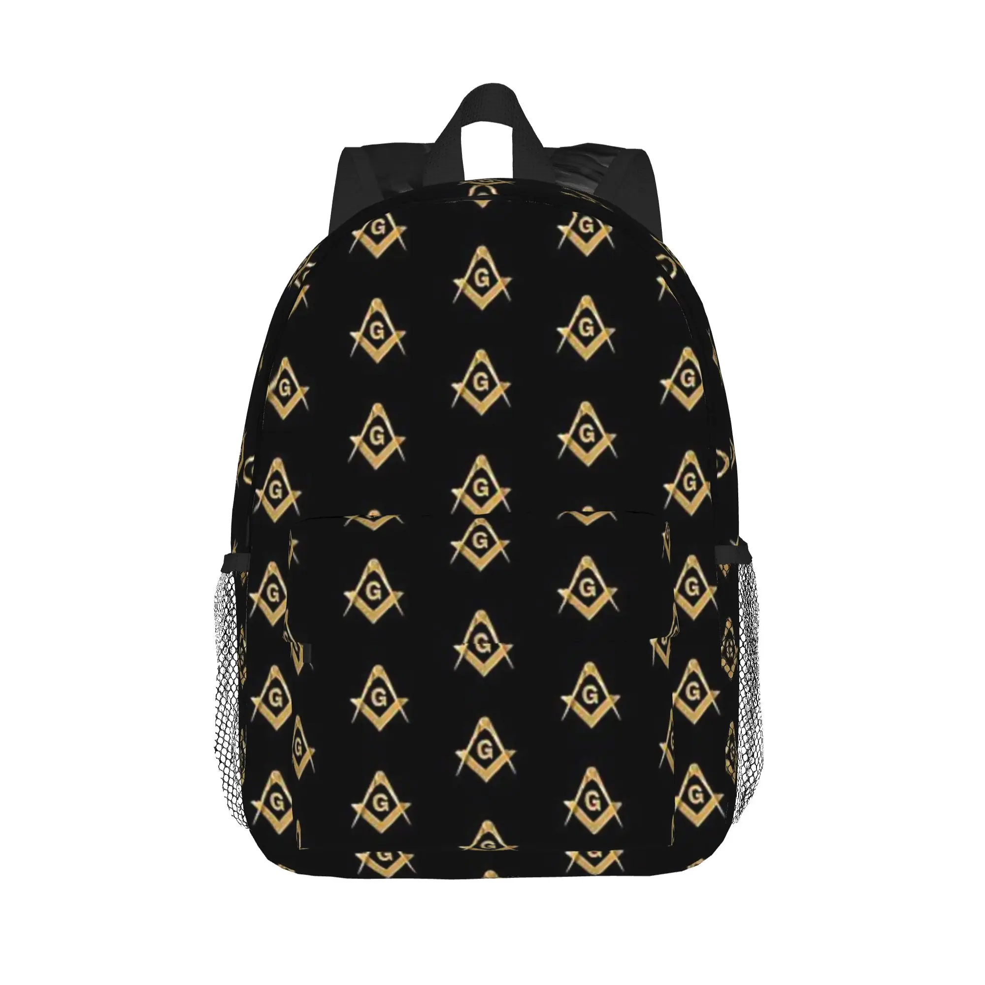 Freemason Pattern Gold Blue Square and Compass Masonic Backpack Hot Sale Daypack Boys Girls BookBag Shoulder Bags School Bag