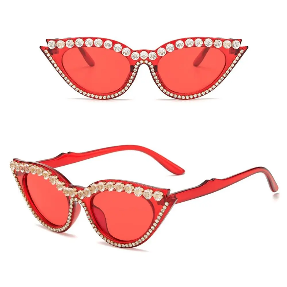 Cat's Eye Frame Rhinestone Decoration Sunglasses Travel Sun-Protective Bridal Glasses Outdoor Photos Decoration Bride Eyewear