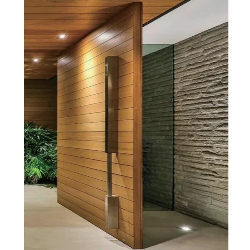 Puerta delantera de madera, tamaño personalizado, Metal de acero de lujo exterior, puertas principales de entrada pivotante duraderas y resistentes para el hogar moderno