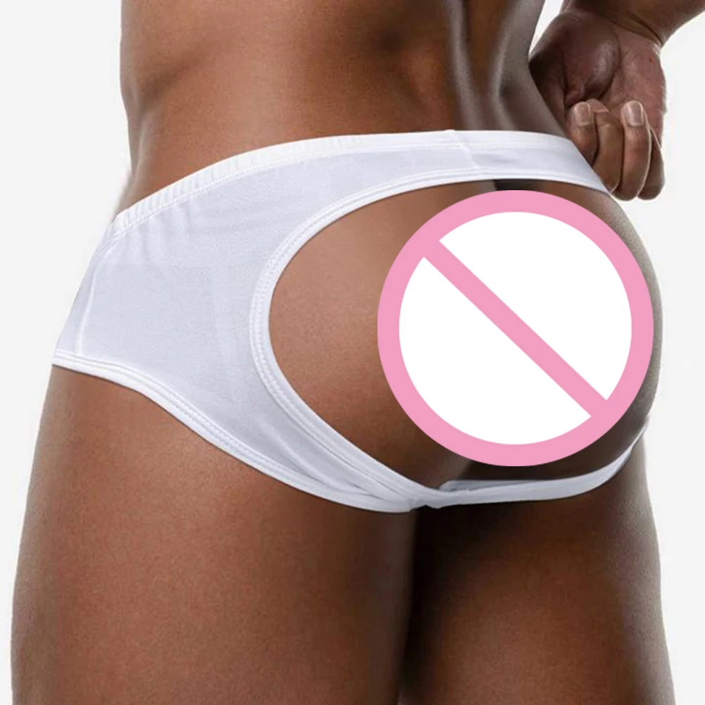 

Men Sexy Low Waist Hollow Open Butt Briefs Exposed Butt Underwear Soft Sleep Sports Male Sexy Panties Slight Strech Underpants