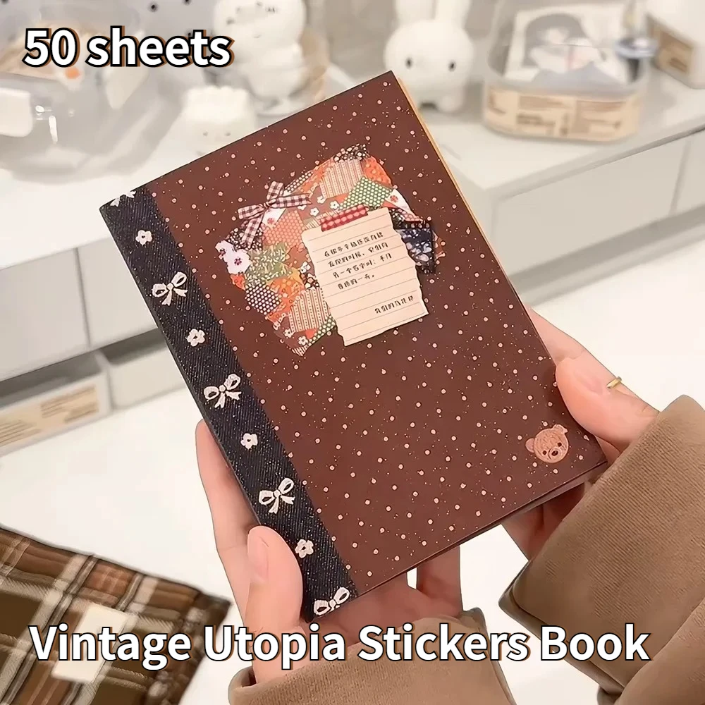 50 Sheets Cute Vintage Showa Food Animal Cartoon Girl 50 Sheets Non-Repeating Sticker Book Scrapbooking Material Craft Supplies