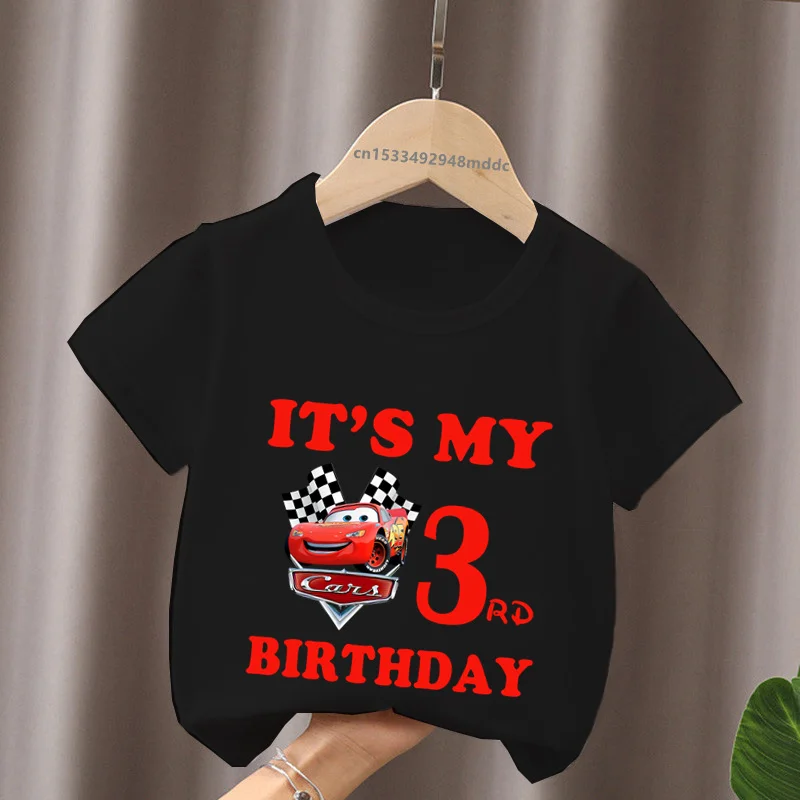 Camiseta con estampado de dibujos animados para niños y niñas, Camiseta con estampado de CARS Pixar, Lightning McQueen de 1, 2, 3, 4, 5, 6, 7, 8 y 9