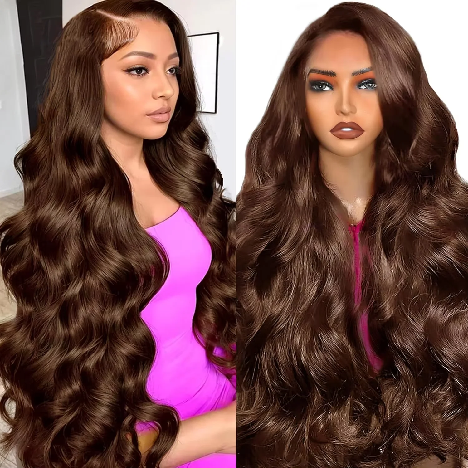 

220% Density 13x6 Chocolate Brown Body Wave Lace Front Wig Human Hair 13x4 HD Transparent Lace Frontal Wig Pre Plucked Lace Wig