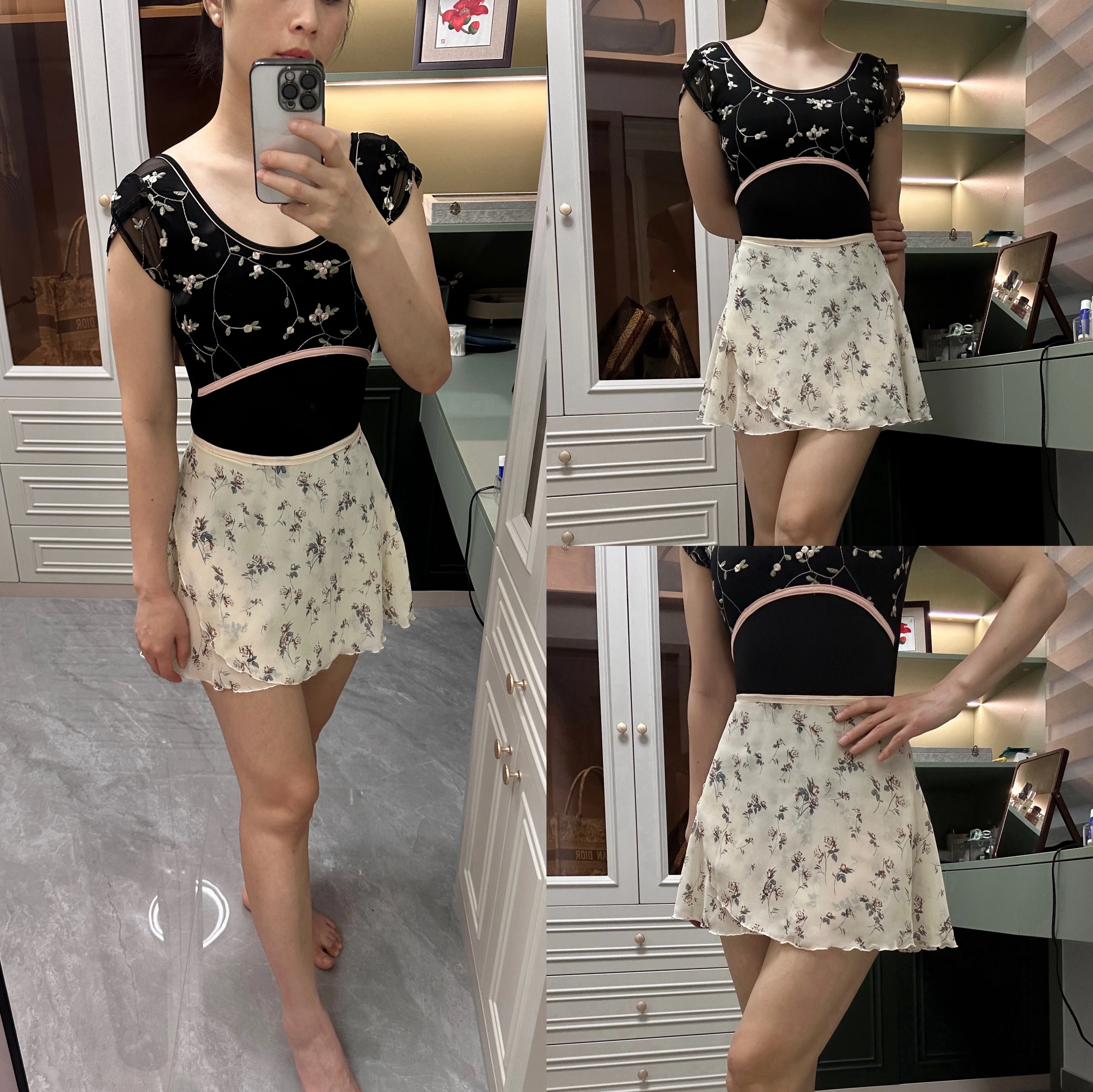 Vestido de bailarina para mulheres, avental pequeno tutu para meninas, novo estilo, impressão, saia de collant prática, elegância adulta, exercício diário