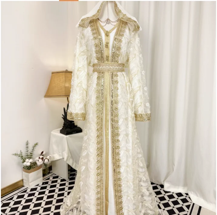 

New Feather Hoodie Embroidered Gold Plated Middle Eastern Dubai Robe