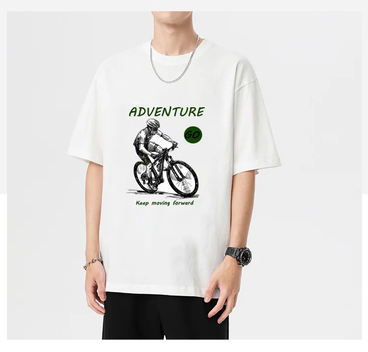 

Summer on The New Fashion Printed Motorcycle Printed Shoulder Cotton Casual Short Sleeve T-shirt Men's and Women's
