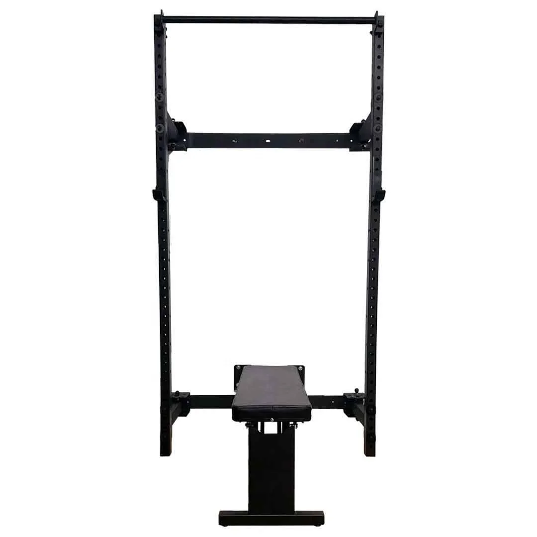 power wall mount fold squat rack with fold bench