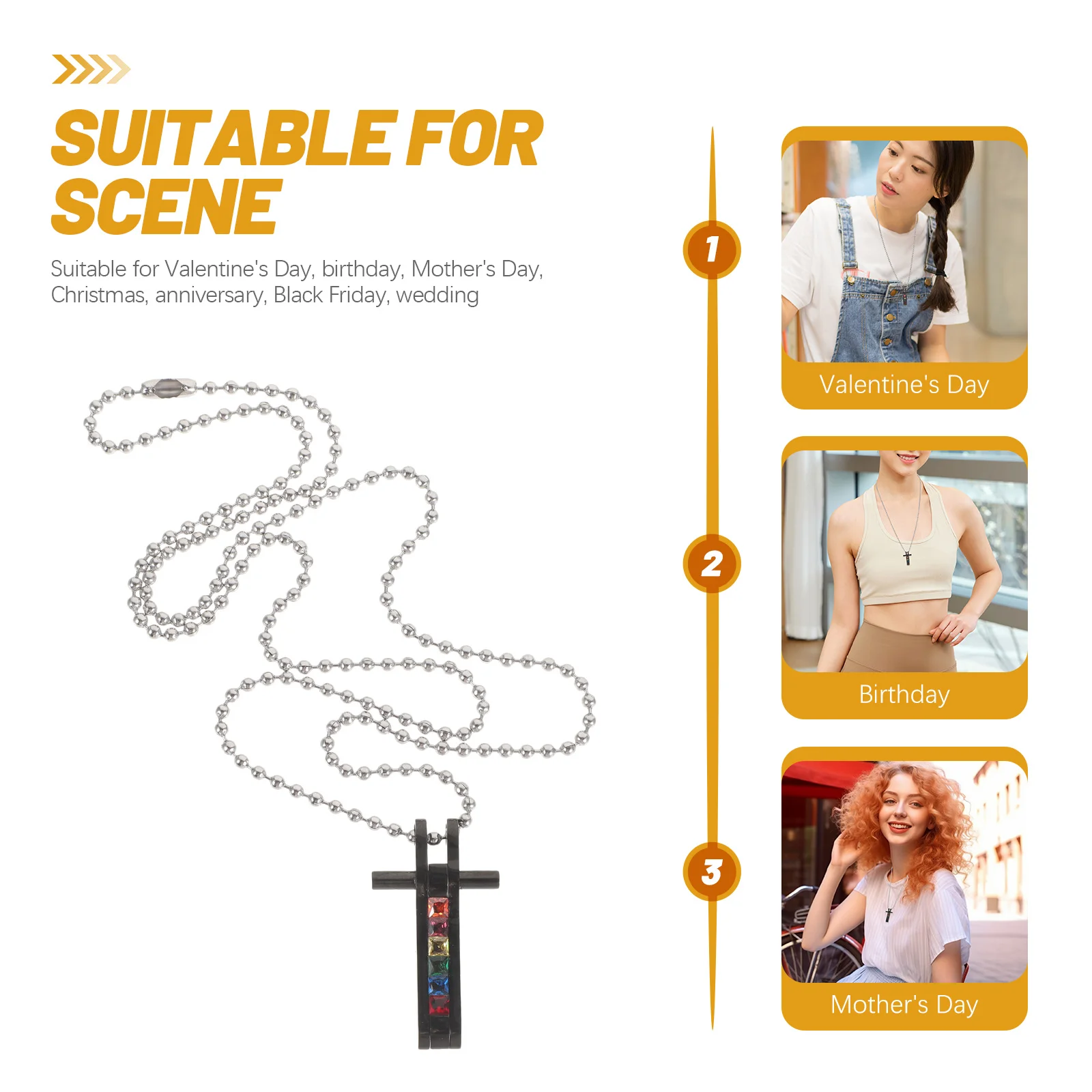 

Rainbow Inlaid Diamond Couple Pendant Necklace Cross Design Men'S Fashion Metal Chain Jewelry Gift For Christmas Valentine Pride