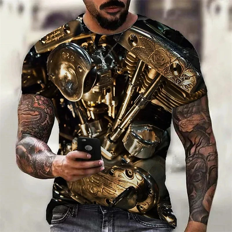 Men\'s Vintage Motorcycle jacket Pattern T-shirt 3d printed Cool Streetwear Summer Short sleeve Cyberpunk Style Tees Top Clothing