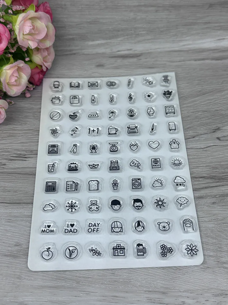 Sello de iconos diarios, sellos transparentes para álbum de recortes, goma de silicona transparente, decoración para álbum de fotos DIY, novedad de 2024, 912