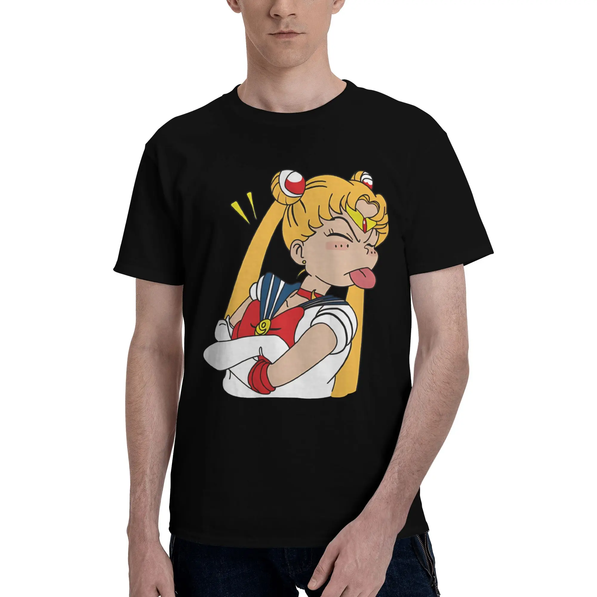 Funny Face  Funny Graphic 100% Cotton T-Shirt Bandai Sailor Moon Tops Tees For Men