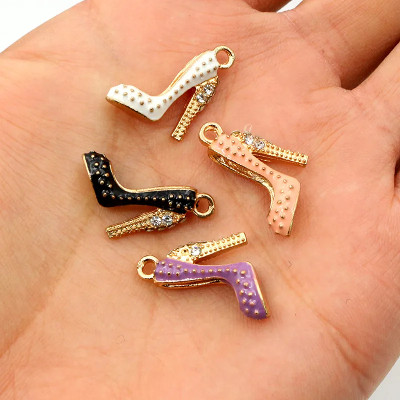 4pcs Oil Dripping Charms Pendant 14x16mm High Heels Shoes DIY Jewelry Making Supplies for Keychain Necklace Bracelet Findings