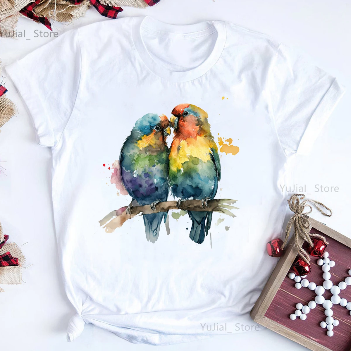 

Toucan/Parrot Bird Print T Shirt Girls Rainbow Flowers Lovebirds Tshirt Women Clothes 2023 Summer Short Sleeve T-Shirt Female