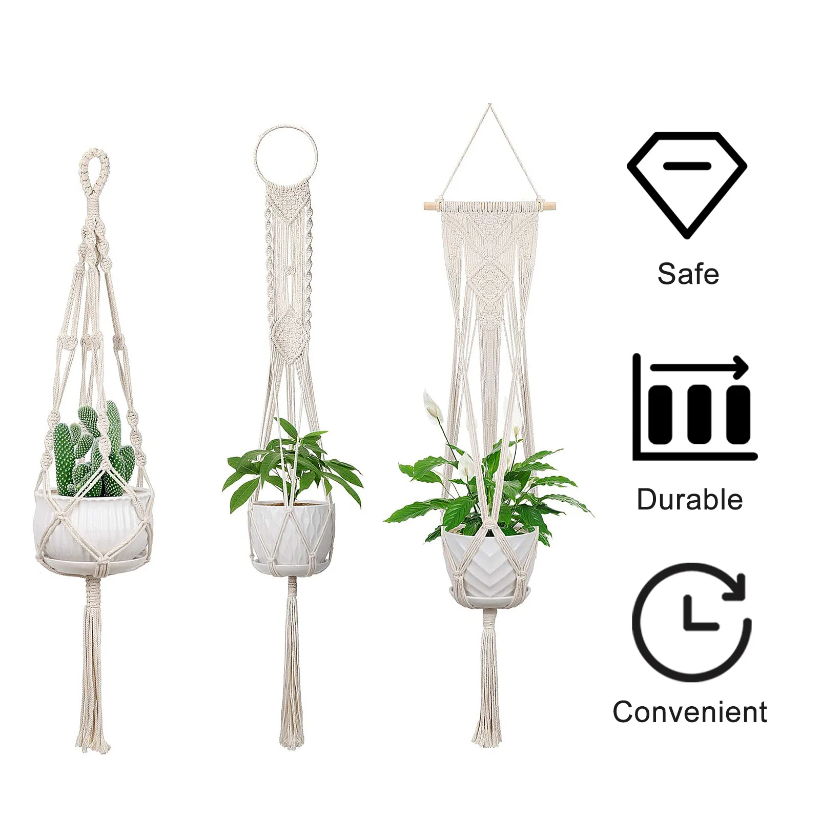 

3 шт. вешалки для растений, домашняя подвесная корзина для цветов, хлопковая богемная стильная домашняя настенная подставка для растений, декоративная корзина для цветочного горшка