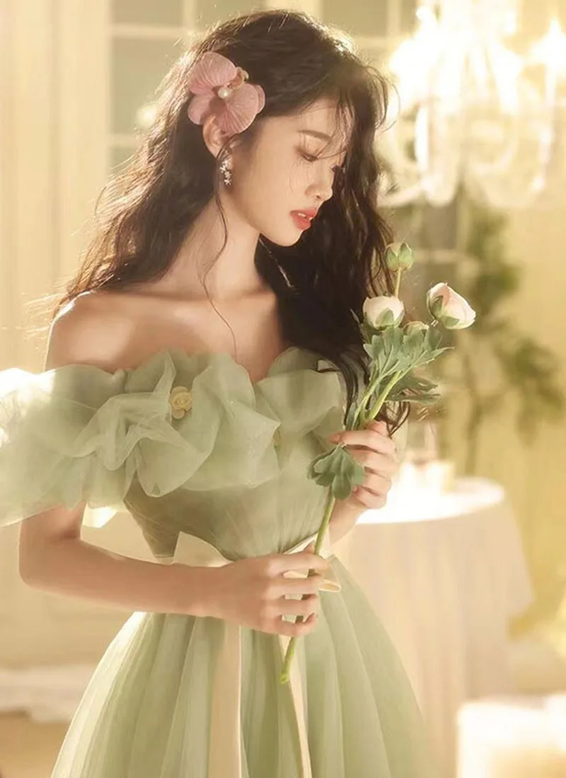 New Luxurious Dreamy Green Fantasy Princess Evening Gown For The Enchanting Prom Dresses