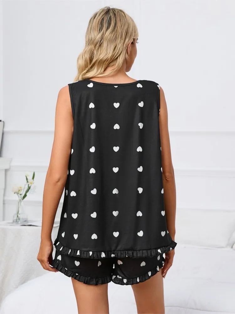 Women's Casual Printed Polka Dot Vest Shorts 2 Piece Set Fashion Belly-covering Beach Swimsuit Female Suit Home Wear Pajamas Set