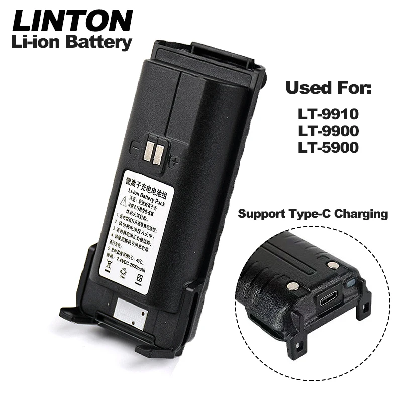 

Walkie Talkie Battery 2800mAh Can Type-C Charging Li-ion Battery For LINTON LT-9910 LT-9900 LT-5900 Two Way Radios Extra Parts