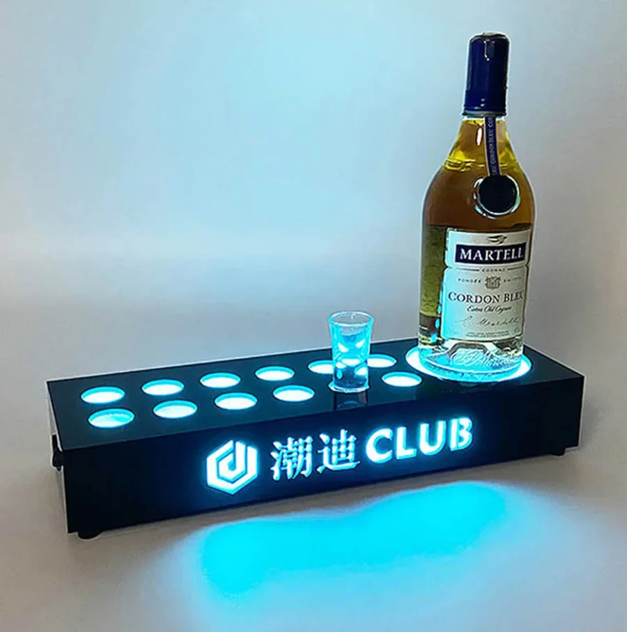 Rechargeable Glowing Led Serving Tray Light Champagne Shot Glass Rack Bar Party VIP Service Cocktail Wine Glass Display Stand