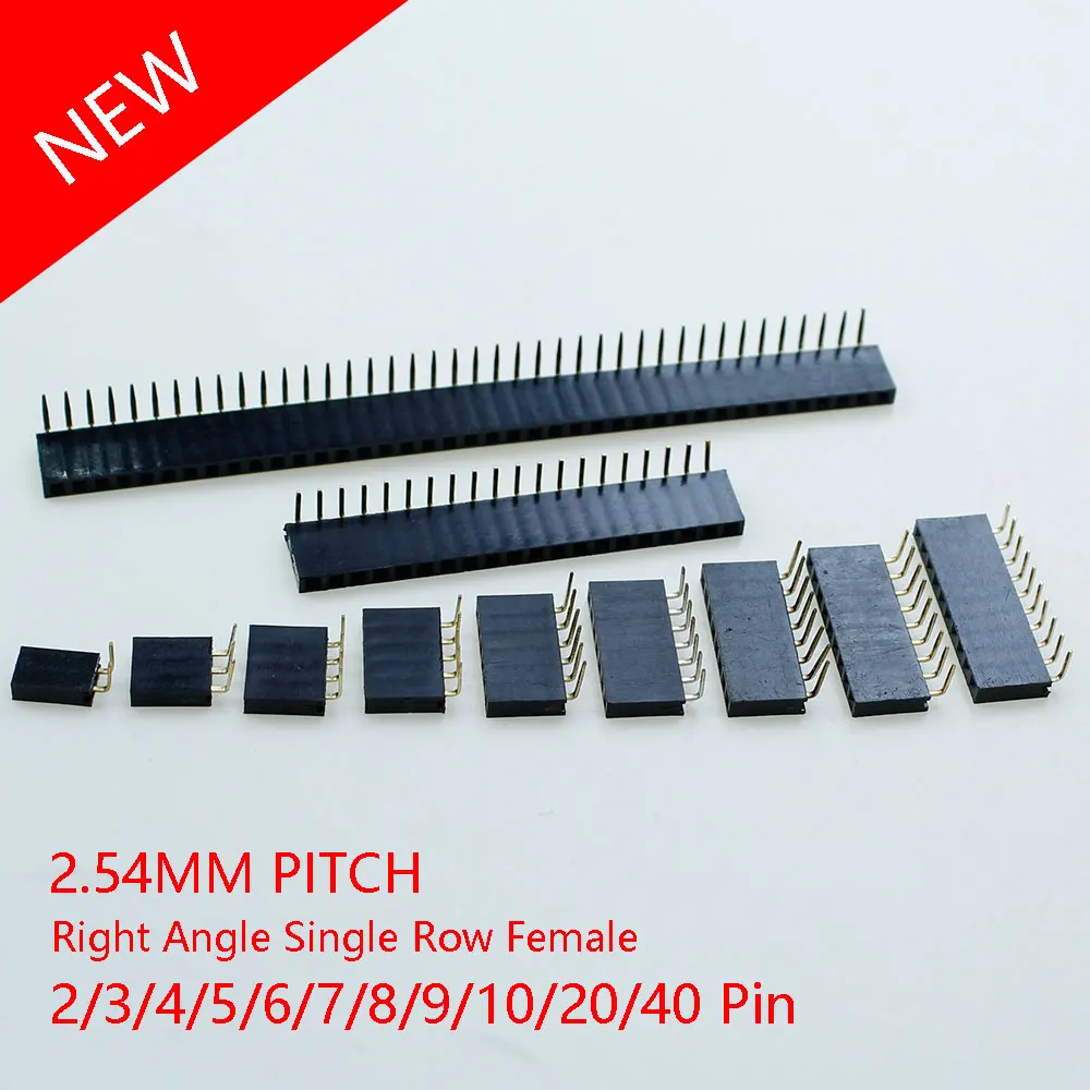 10PCS 1X/2/3/4/5/6/8/10/40 PIN Single Row Right Angle Female PIN Header 2.54MM PITCH Strip Connector Socket 3p/4p/6p/8p/20p/40p