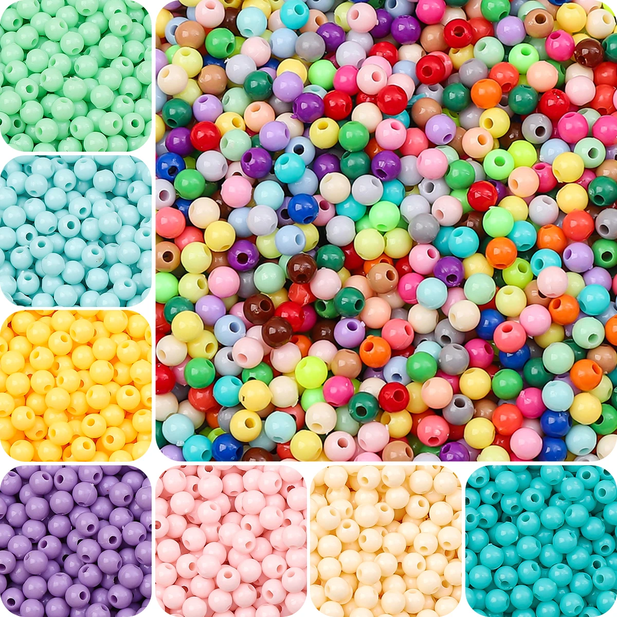 4mm 10g/bag Acrylic Solid Color Round Beads Approx 300pcs Colorful Charm Loose Beads With Hole DIY Making Necklace Accessories