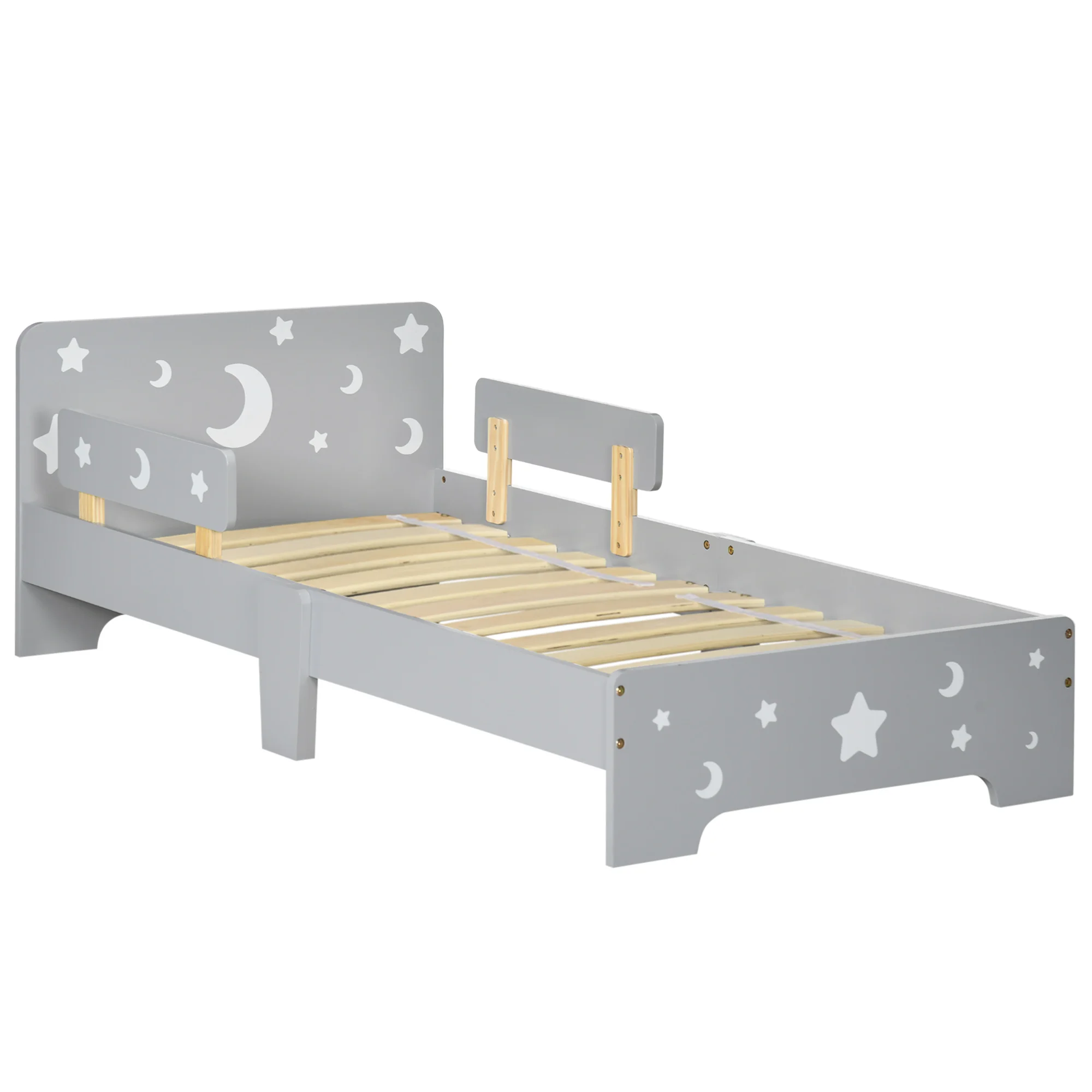 ZONEKIZ Lit pour enfants, lit au sol enfant, de 3 à 6 ans, 143 x 76 cm, design étoiles et lune, sommier à lattes inclus, pour un