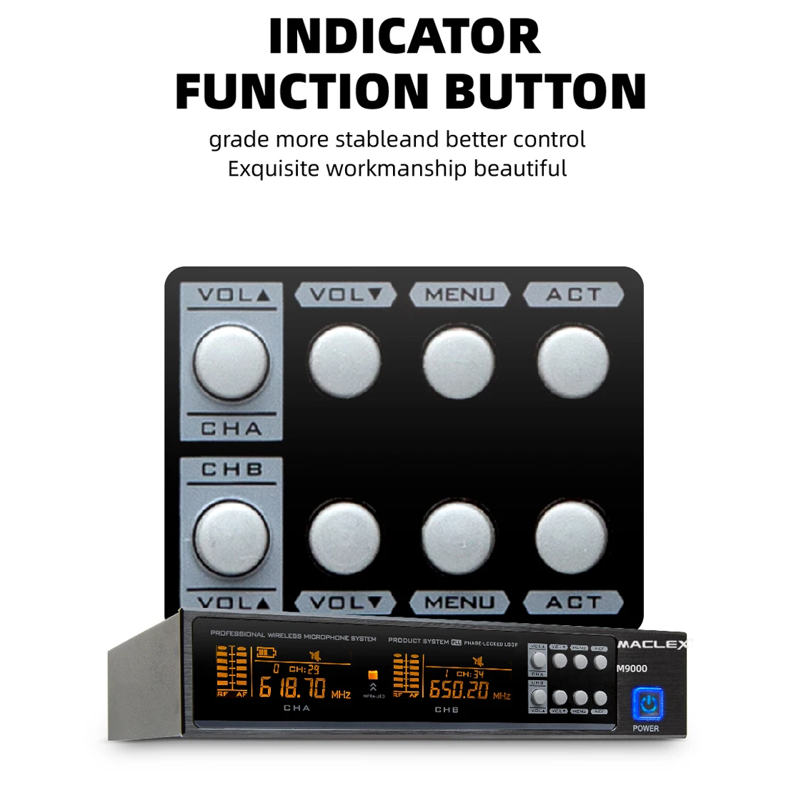 Maclex M9000 UHF Stage Performance Home คาราโอเกะ KTV Professional ไร้สายไมโครโฟนคู่2ช่องไมโครโฟนแบบไดนามิก