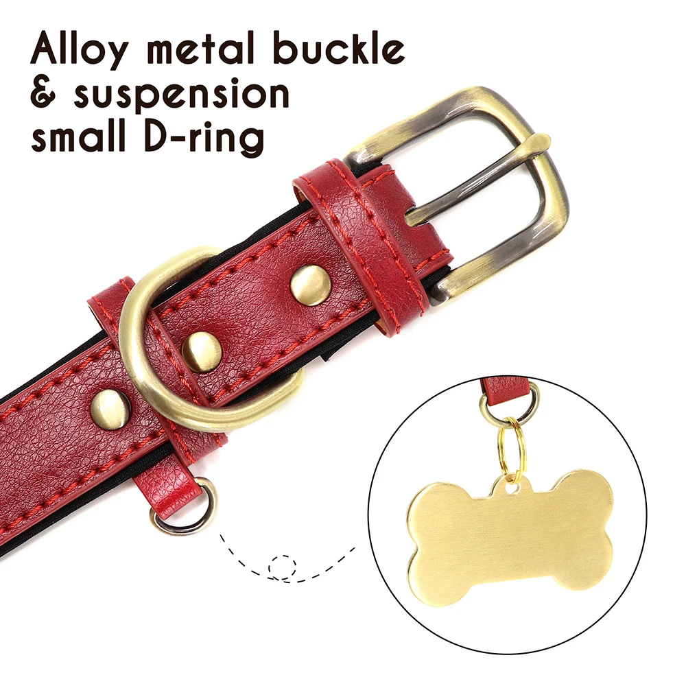 Set aus Hundehalsband und Leine aus PU-Leder, weiches, langlebiges Hundehalsbänder aus schlichtem Leder, 1,5 m Blei, verstellbar, für kleine, mittelgroße Hunde, Mops – Detail 9