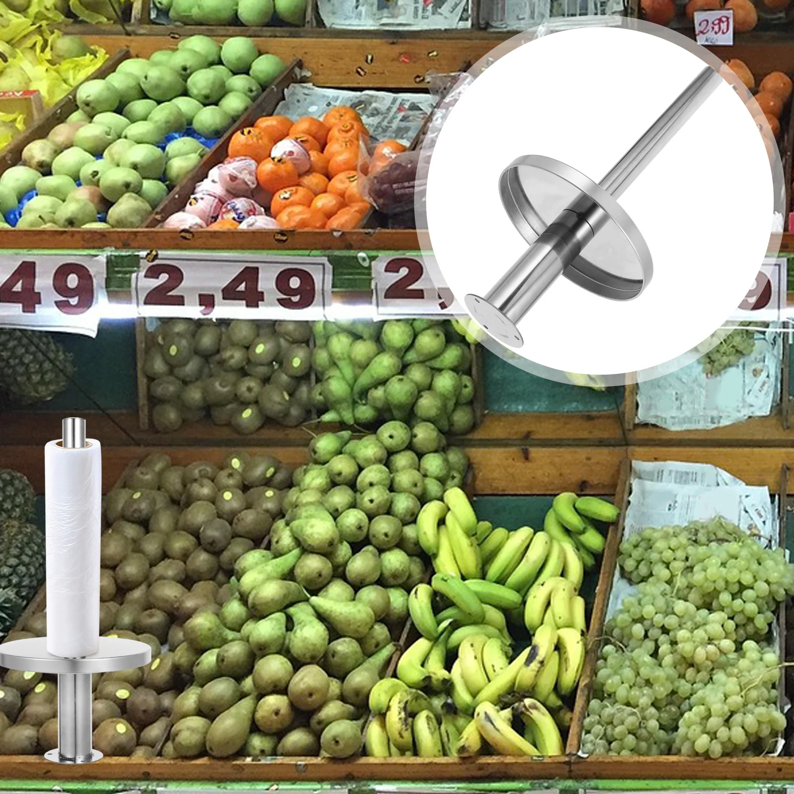 

Grocery Holder: Heavy Duty Stainless Steel Roll Bag Dispenser For Supermarket Shopping Bags Stand Rack Plastic Bag