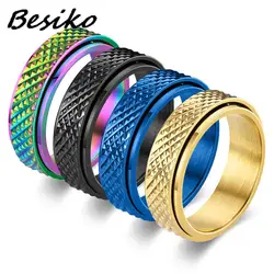 Besiko Anti Stress Anxiety Fidget Spinner Couple Rings For Lovers Rotating Stainless Steel Wedding Band Knuckle Ring Jewelry