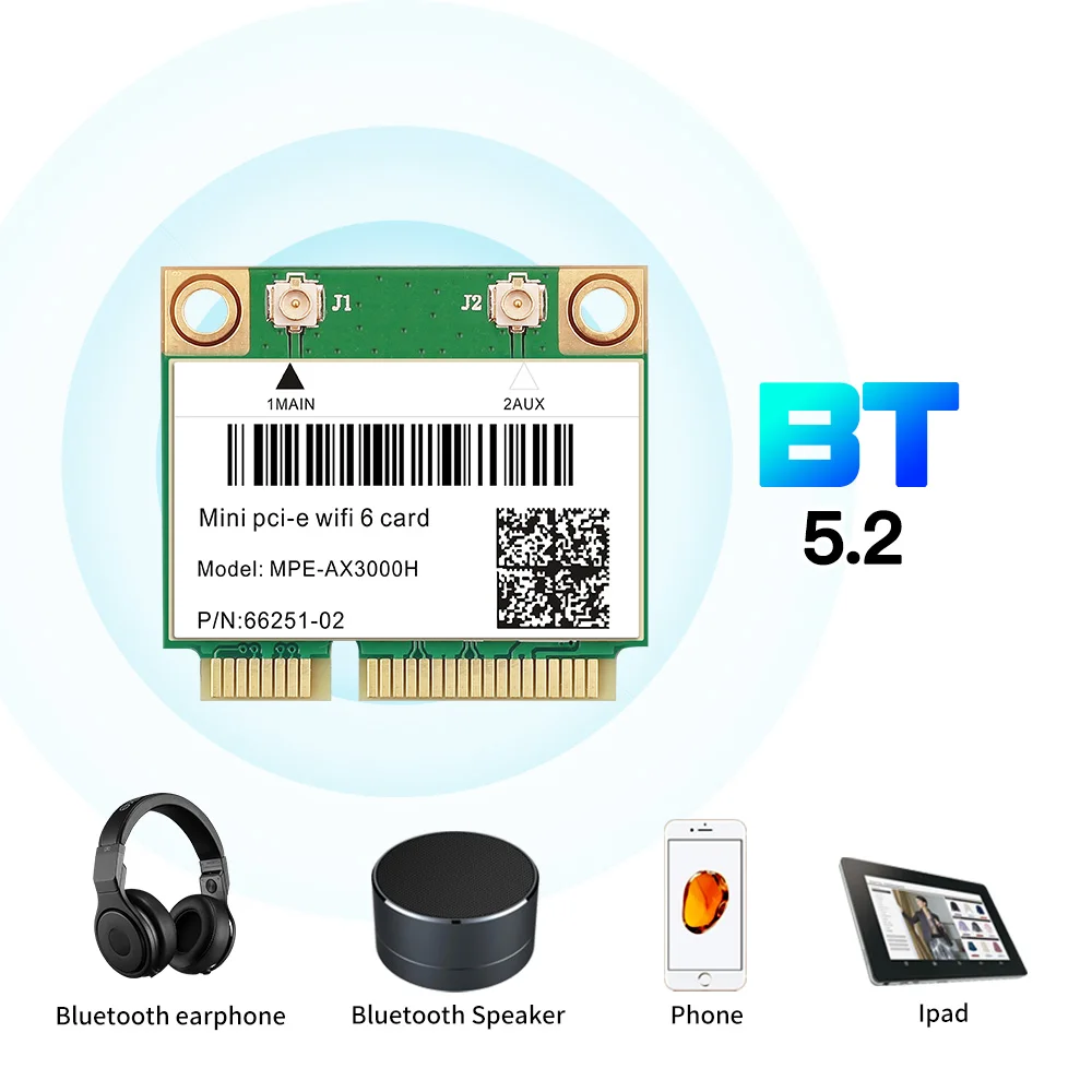 Mini tarjeta PCI-E inalámbrica, Wifi 6, banda Dual, 3000Mbps, MPE-AX3000H, Bluetooth 5,0, 802, 11ax/ac, 2,4 Ghz, 5Ghz, adaptador para portátil