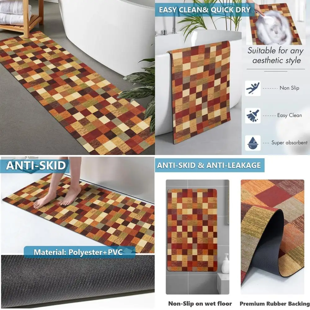

custom-sized rubber non-slip bath mat - thin, absorbent, quick-drying, door-fit washable bathroom floor mat