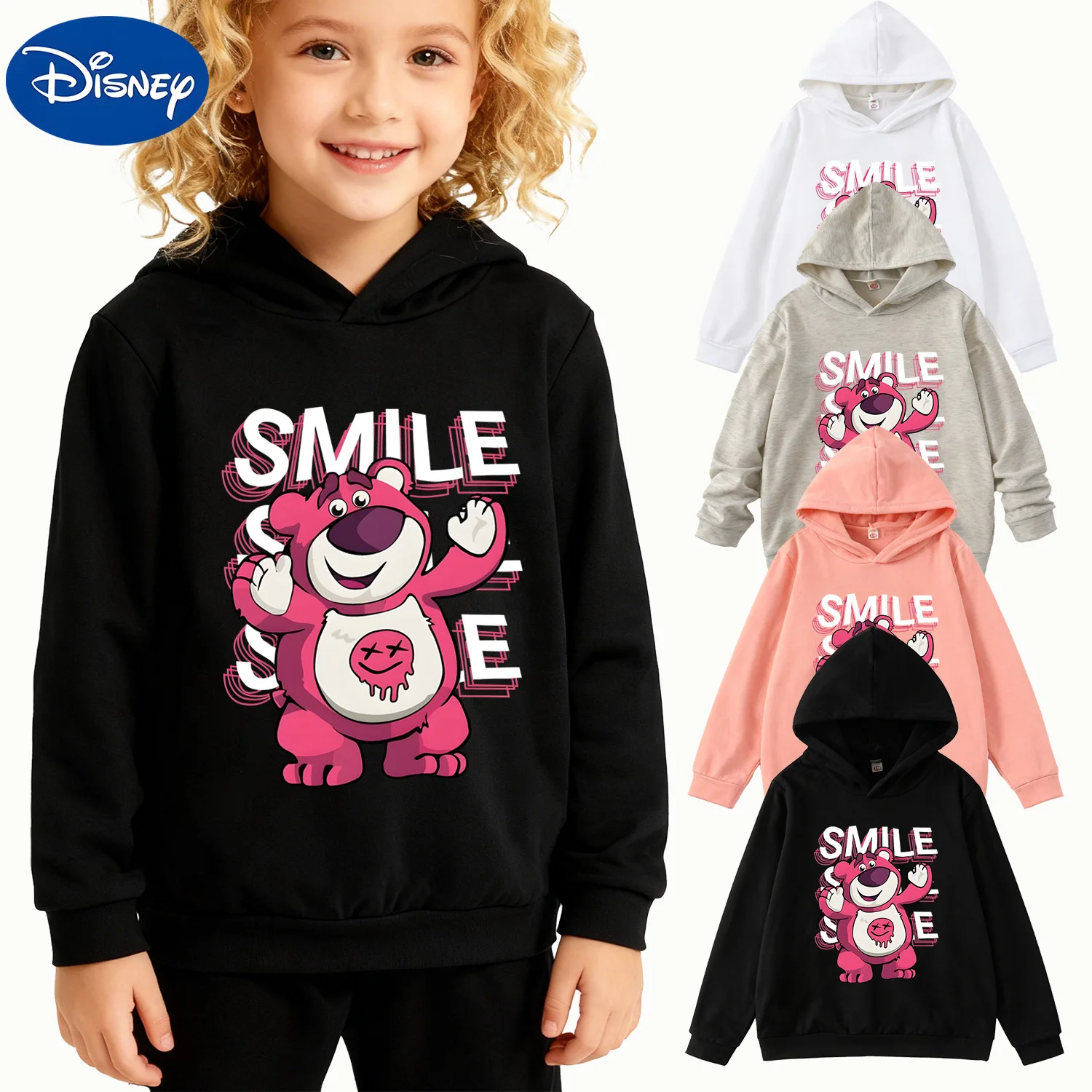 

Детская толстовка с рисунком «Улыбка» Disney Strawberry Bear, черный повседневный пуловер