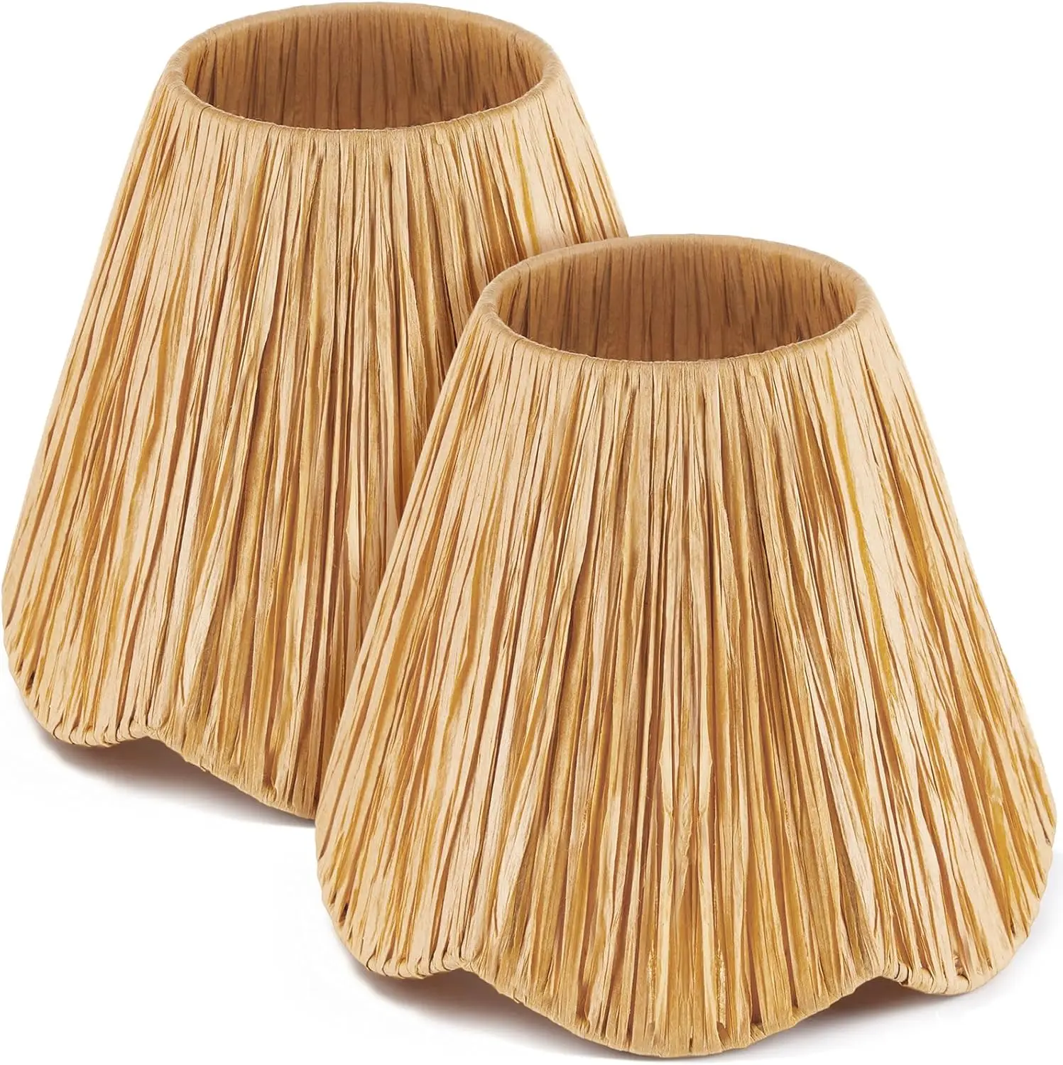 

2 Pcs Clip-On Chandelier Lamps Shade Small Scalloped Lampshade 3"Top x 6"Bottom x 5-1/4"Slant Height Brown Lamp Shade Ch