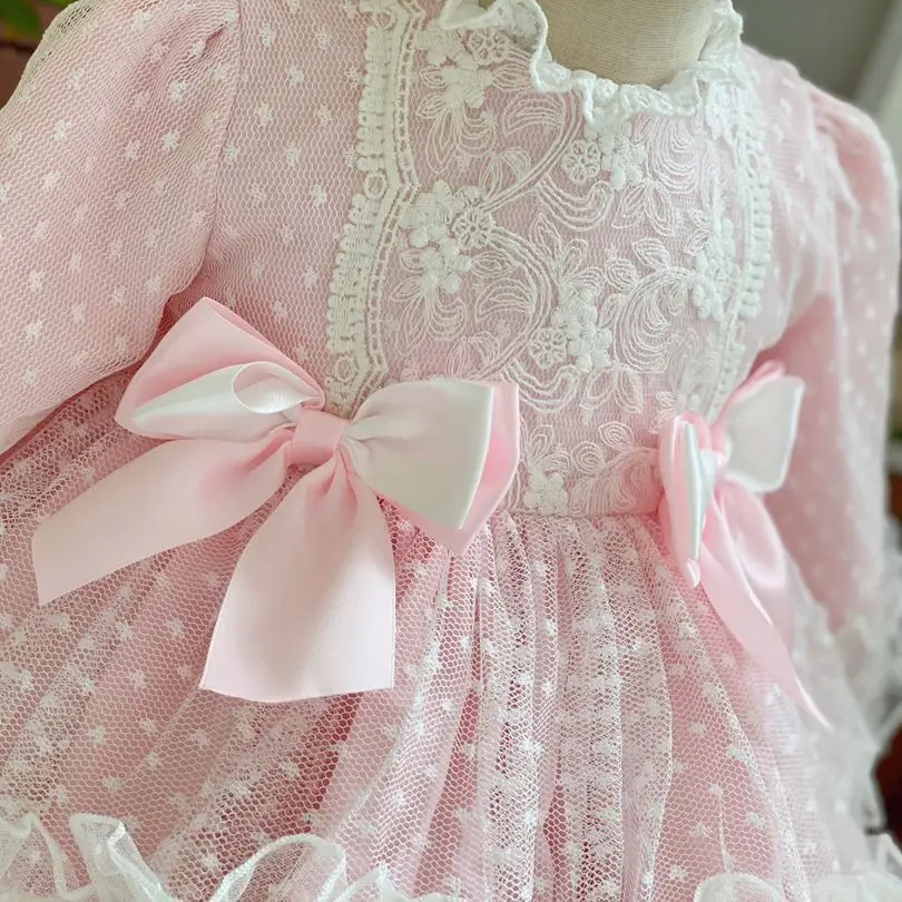 2023 Baby Clothing Spanish Princess Ball Gowns Lace Bow Stitching Boutique Birthday Party Lolita Dresses For Girls