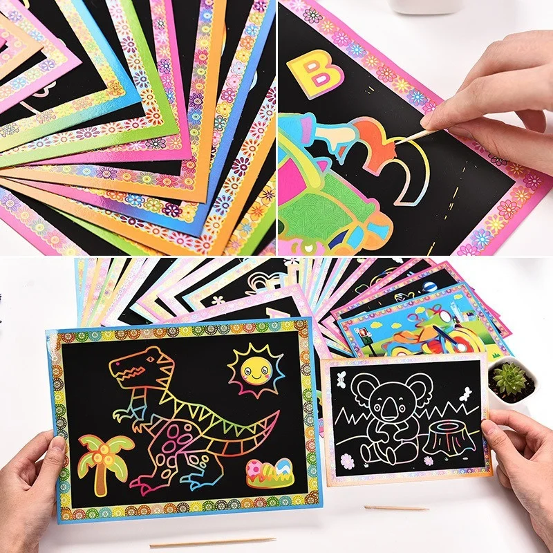 Puzzle DIY Cute Cartoon Stickers Children's Learning Stickers Scratch Art Paper Magic Painting Paper Color Early Education Toys