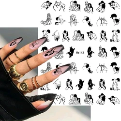 Nail Art Stickers Woman Girl Sexy Sticker Body Press on Nail Slider Black White Decal Decoration Nail Design Accessories Wraps
